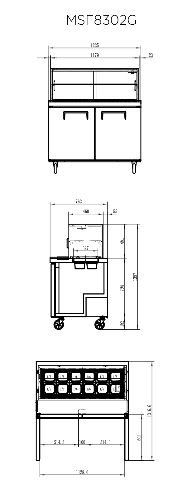 Atosa Sandwich Prep Fridge Glass Canopy Salad Bar 1200mm MSF8302G