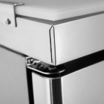 close up of refrigerator prep table bench