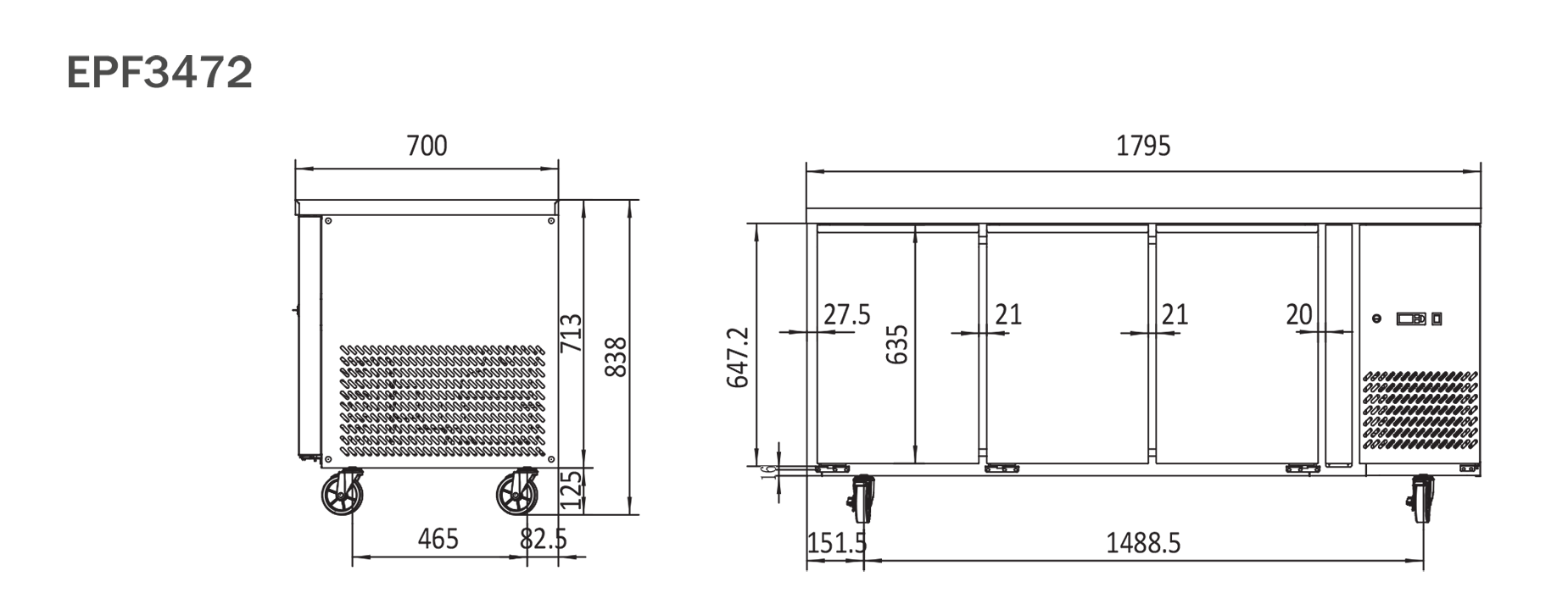 under bench freezer Dimensions