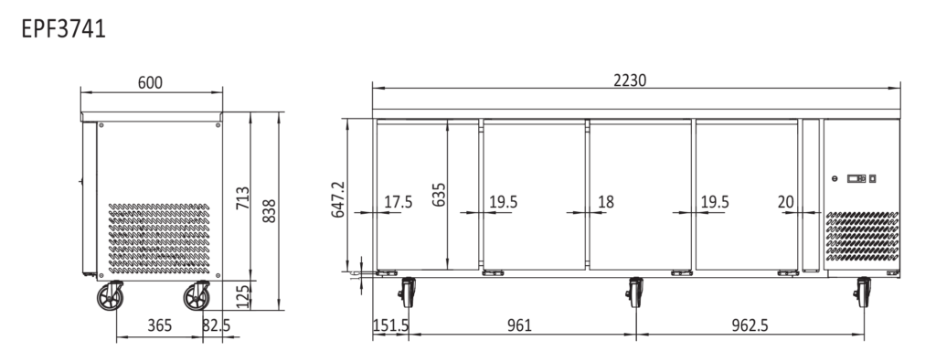 epf3741 prep bench dimensions