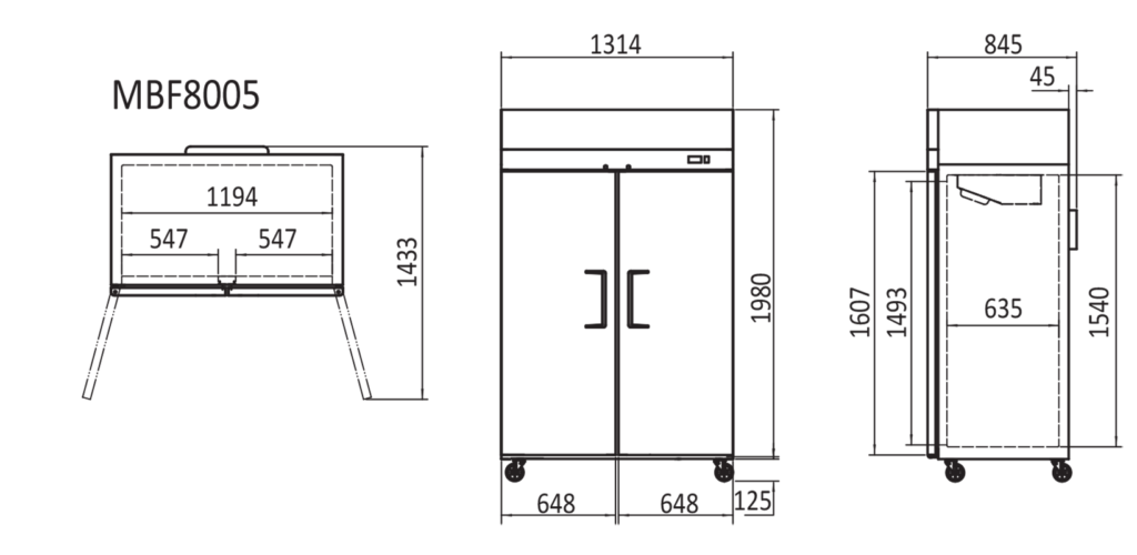 commercial fridge dimensions MBF8005