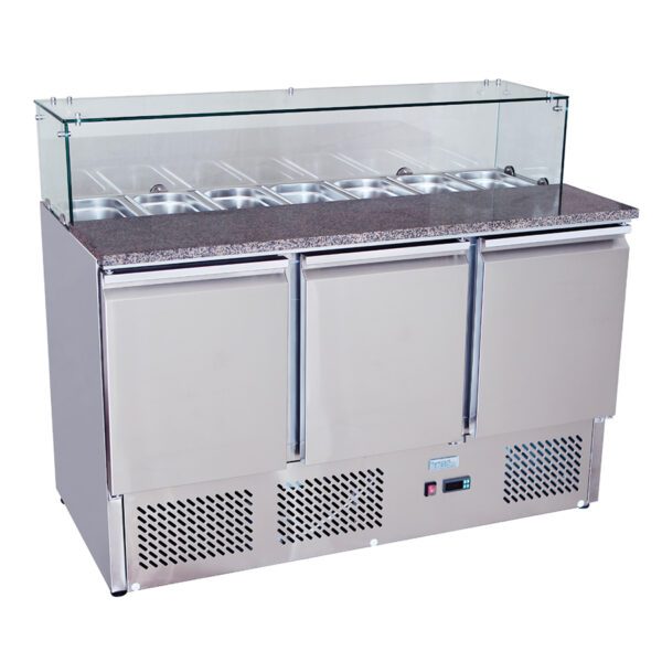 Marble top prep table fridge with 3 doors ESL3864