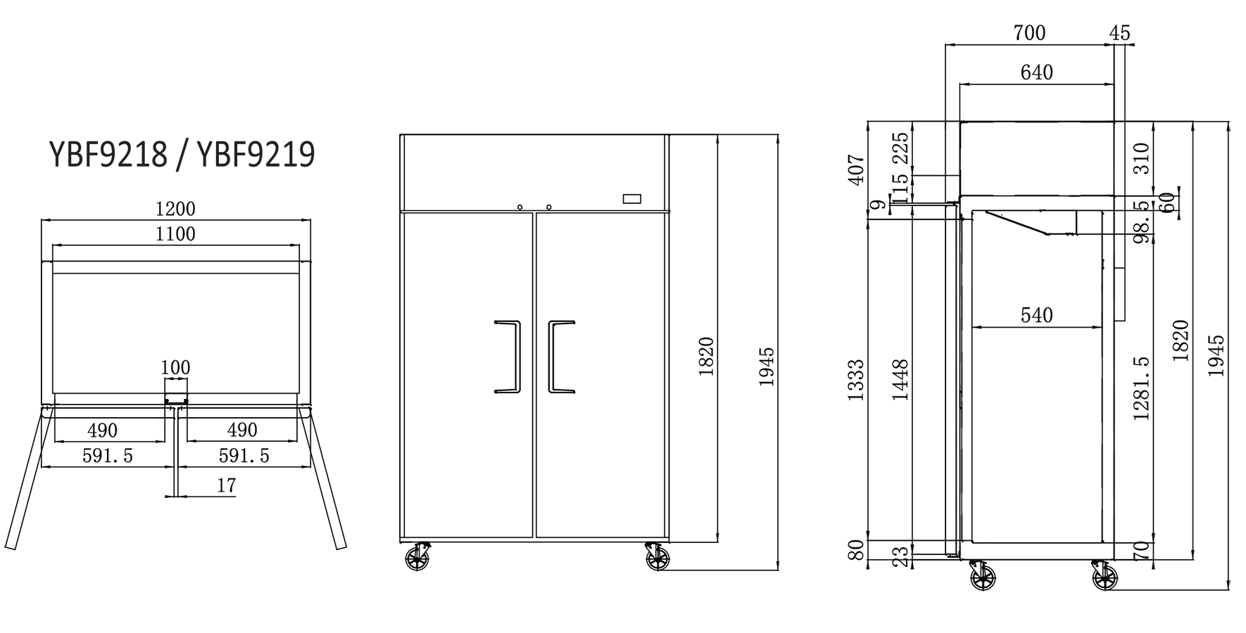 upright commercial fridge freezer YBF92-- dimensions