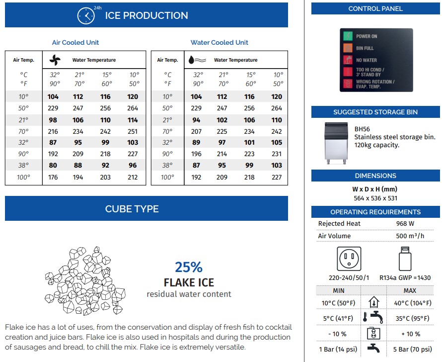 F120 Flake Icemaker Specifications