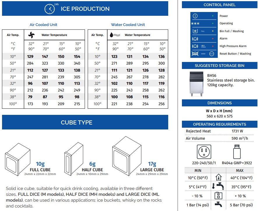 M132 ice maker specifications