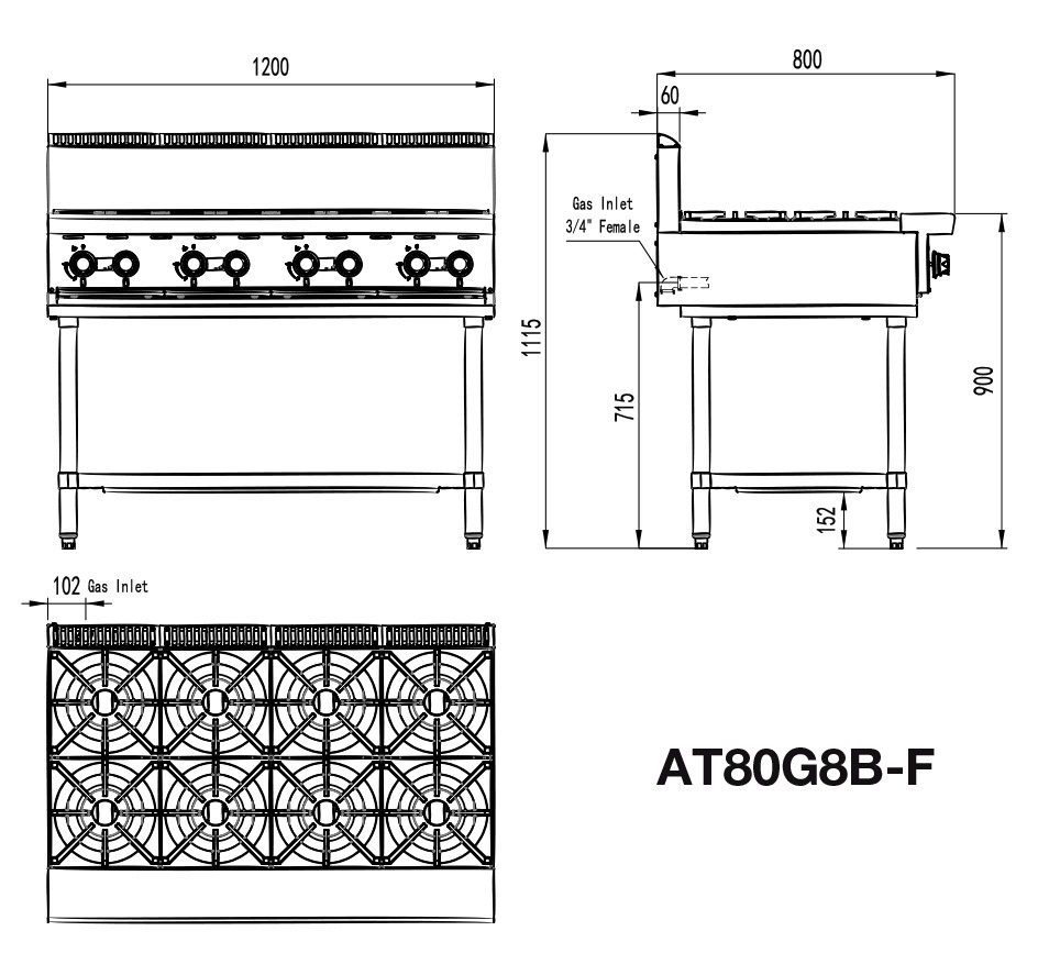8 burner cooktop Stand AT80G8B-F