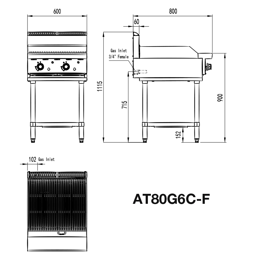 Commercial Chargrill Dimensions AT80G6C