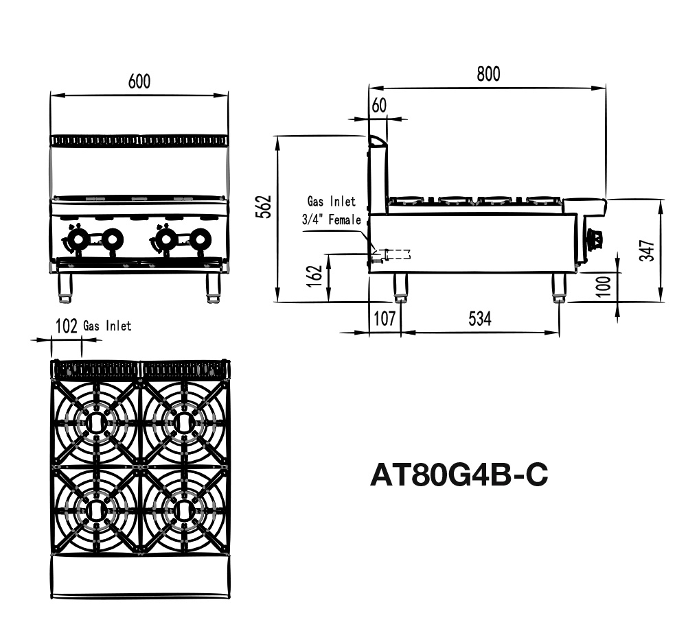 Cookrite 4 Burner Stove Dimensions