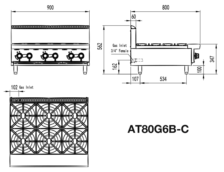 Cookrite 6 Burner Stove Dimensions