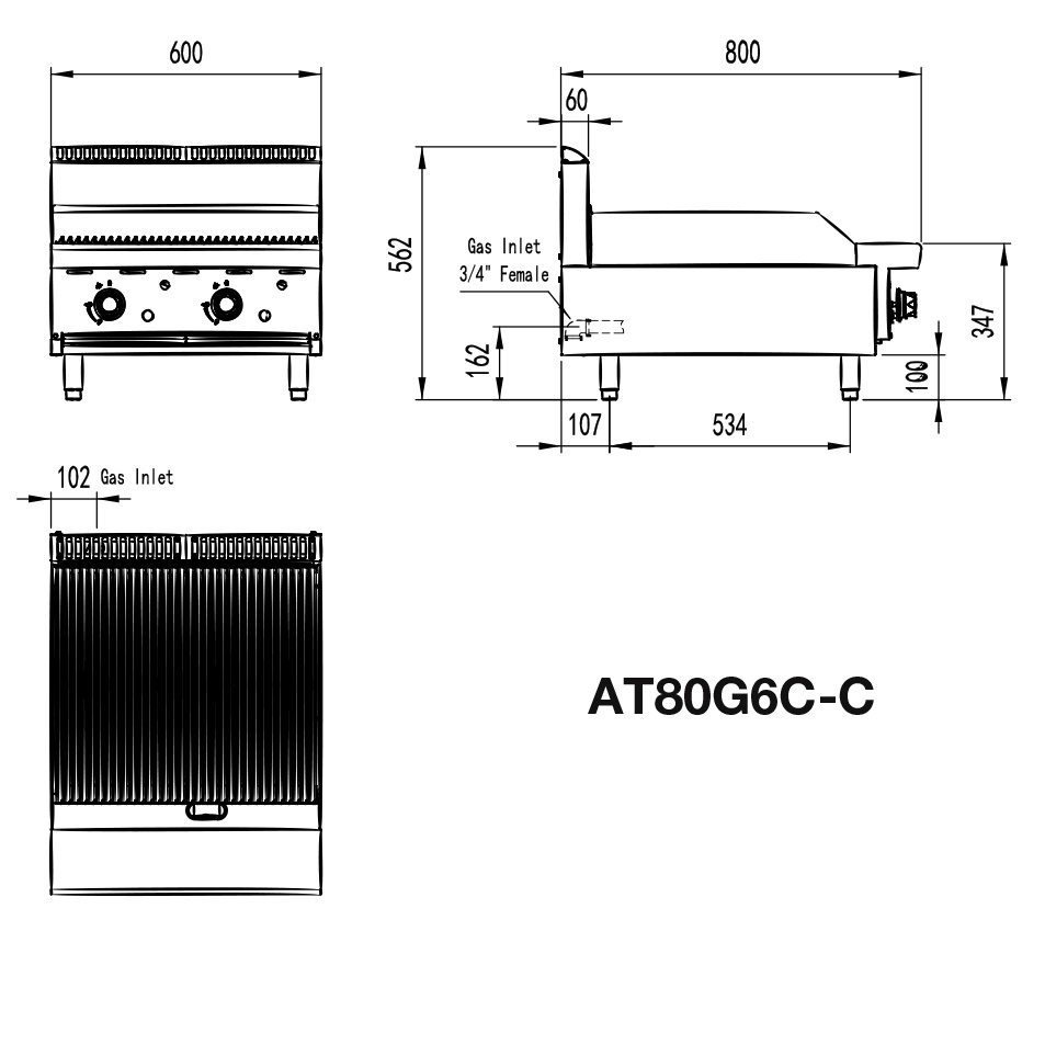 Commercial Bench Chargrill Dimensions