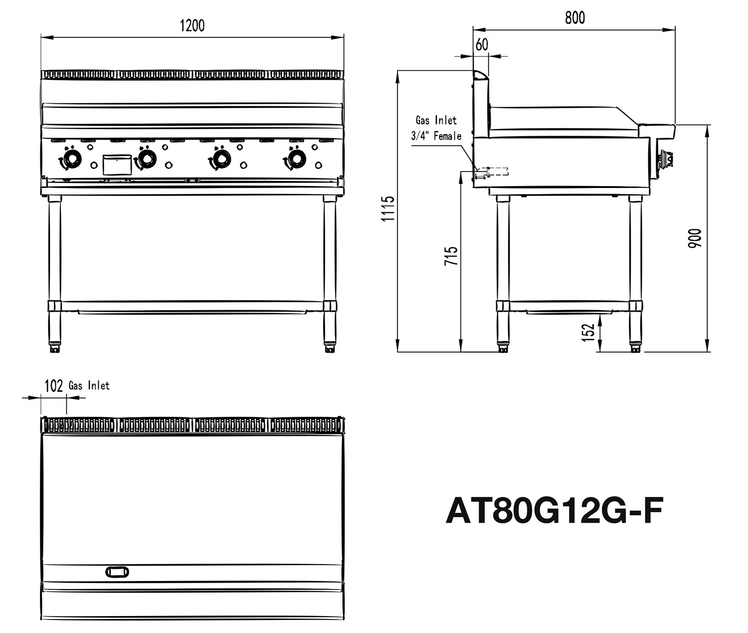 Commercial Griddle 1200mm AT80G12G-F