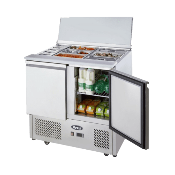 Atosa prep table with open fridge