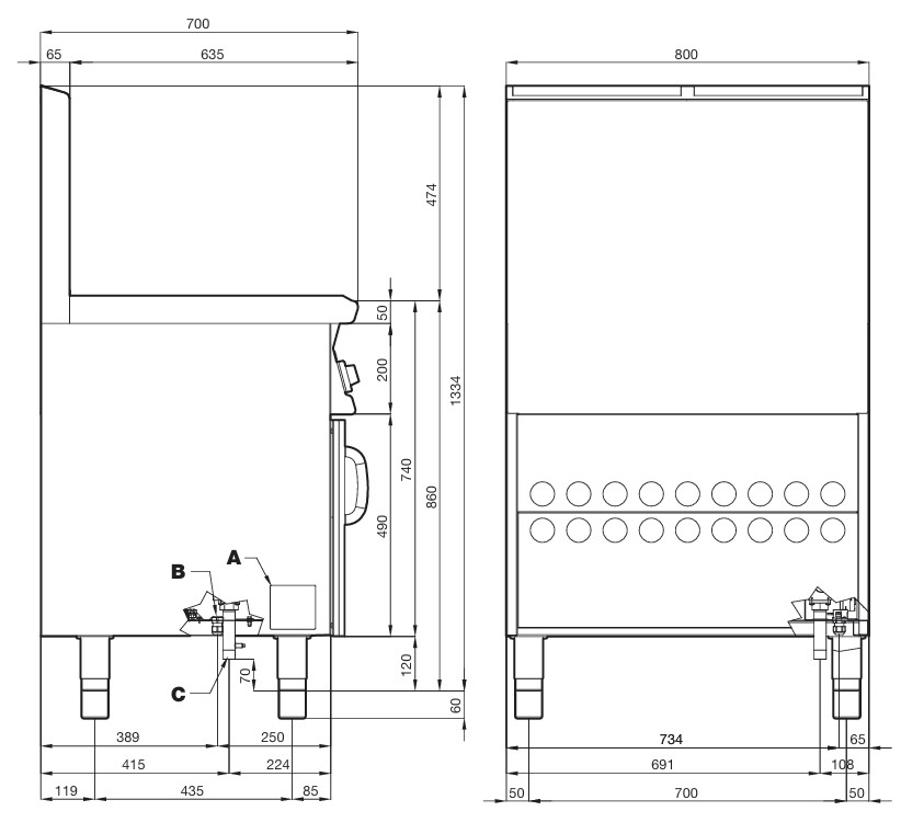 F45-78G Donut fryer dimensions