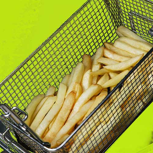 Chips in fryer basket
