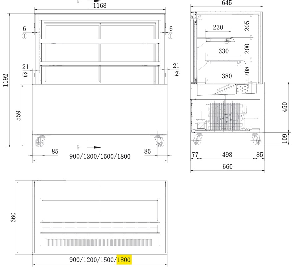 WDG186F Cake Display fridge size