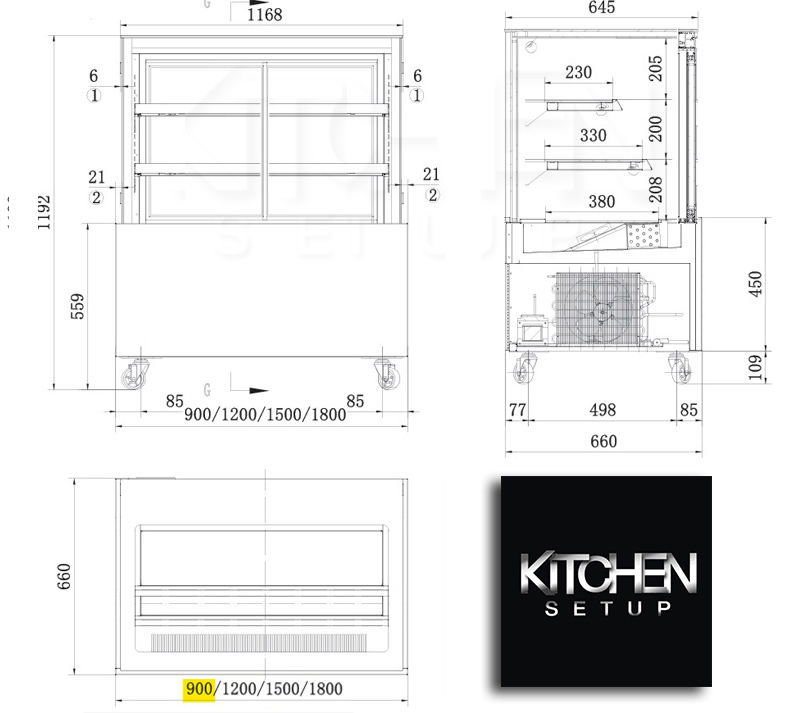 WDG096FY Cake fridge dimensions