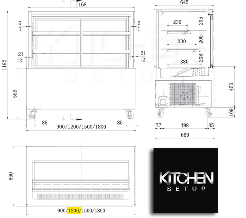 WDG126FY cake fridge Dimensions