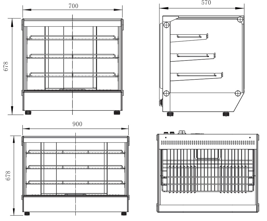 WHF150L Heated display Cabinet Dimensions