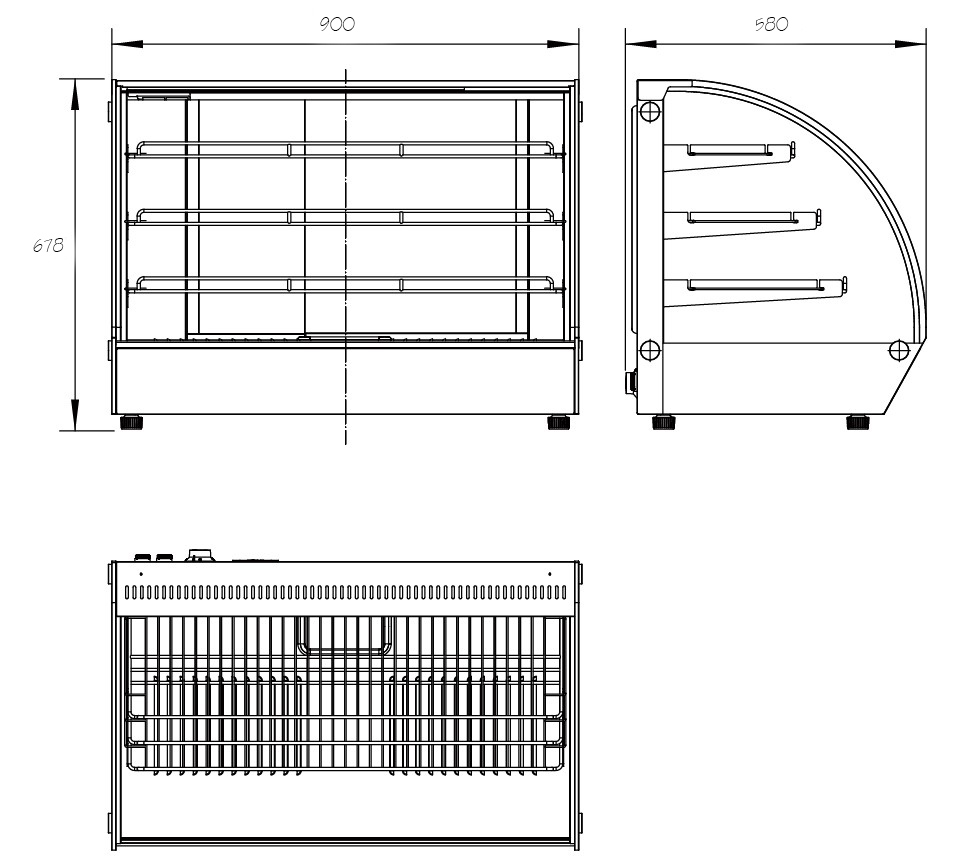 WHY160 curved hot food display dimensions