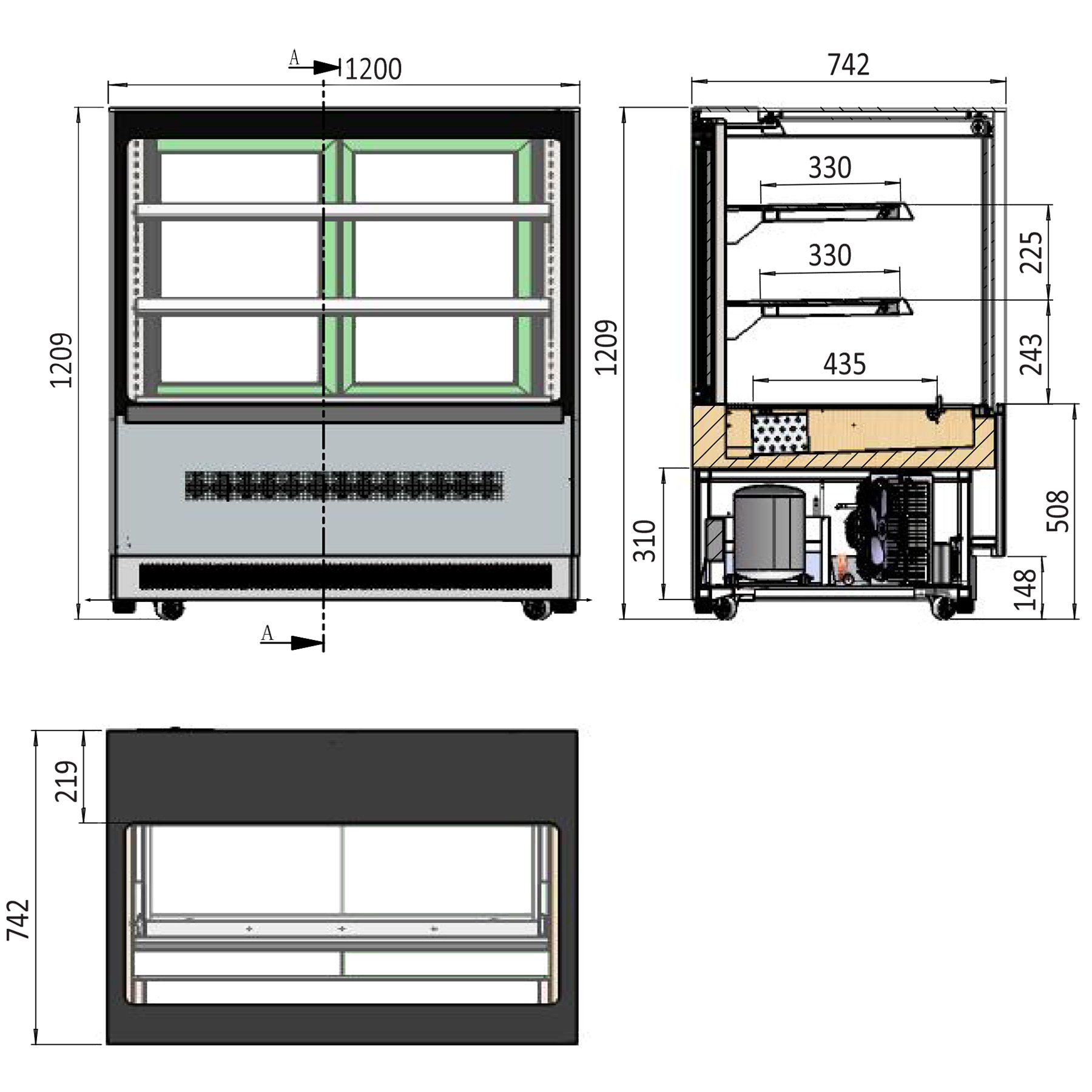 df127f Cake fridge Dimensions