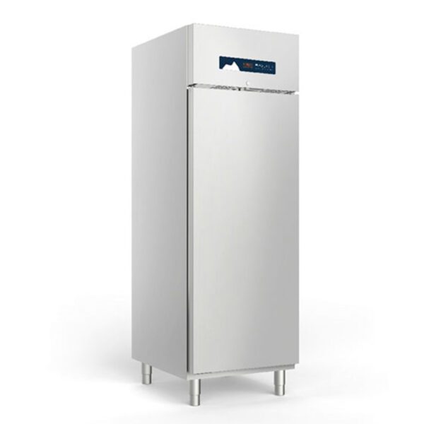 upright refrigerator with one stainless steel door